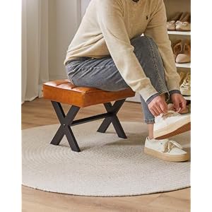 IBUYKE Small 12 H Footrest Stool Square PU Foot Stool with Metal X Leg Multi Use as Small Side Table Step Stool for Living Room Bedroom Entryway Office Light Brown WBD012J