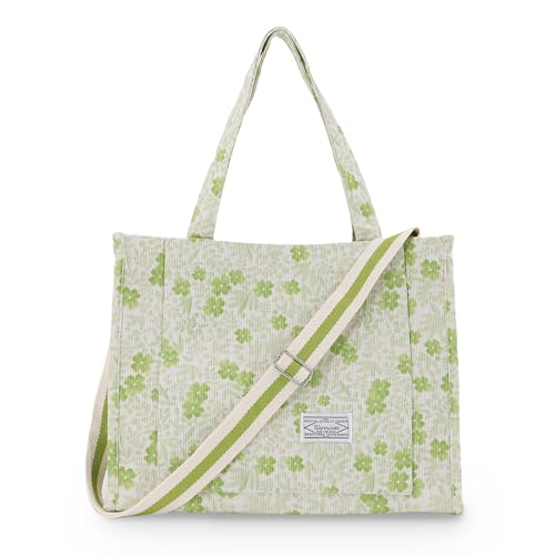 Image of UERRUAM Tote Bag for Women with Compartments,Corduroy Tote for Work Travel College Book Bag Women Purse Handbag Crossbody Bag