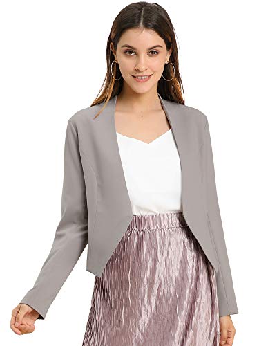 Allegra K Women's Work Office Blazer Collarless Business Casual Suit Jacket Cropped Blazer Gray Small