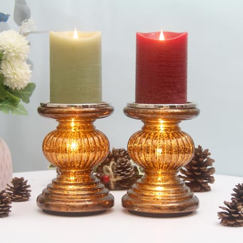 Cfdecor PO0003 Mercury Glass Pillar Candle Pedestal Holders With Lights Set Of 2,Candle Holder For Pillar Candle,Candlestick Holders,Perfect Decoration For Wedding Home Dining Table Xmas thumb #1
