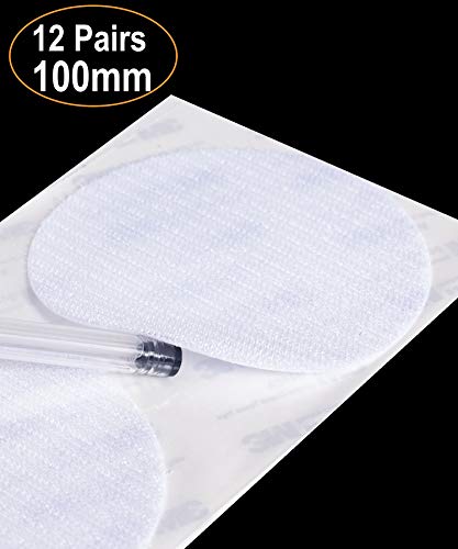 HIMRY 12 Pair 100mm Klett Montagepads Gewebebefestigung Aufkleben, Selbstklebend Heavy Duty Montageband, Haken und Schlaufe Klebepads Klebe Sticker, Stark Klettverschlus 3M Klebstoff, Weiß KXB5055