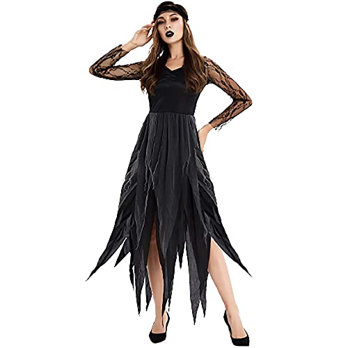 yiouyisheng Geisterbraut Halloween Kostüm Damen Kleid + Schleier Gothic Vampir Braut Kleid Hexe Cosplay Kostüm Karneval Horror Hochzeitskleid Zombie Cosplay Outift Cover