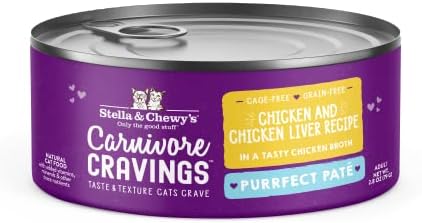 Stella & Chewy’s Carnivore Cravings Purrfect Pate Cans – Grain Free, Protein Rich Wet Cat Food – Chicken & Chicken Liver Recipe – (2.8 Ounce Cans, Case of 24)