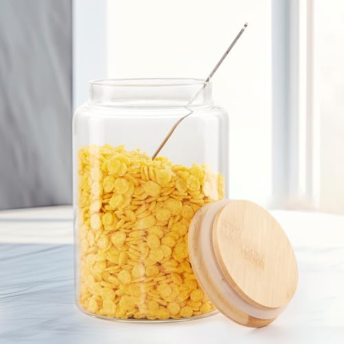 INCETUE Vorratsdosen Glas mit Deckel, 480ML Vorratsgläser mit Luftdicht Bambusdeckel, Deko Küche Glasbehälter für Müsli, Pasta, Nudeln, Mehl, Kaffeebohnen, Overnight Oats - Klein