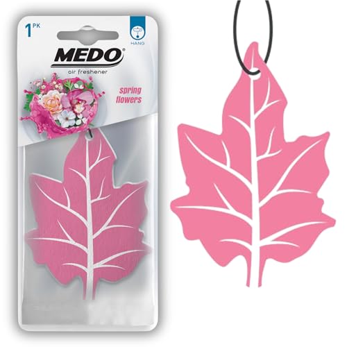 MEDO Leaf Hanging Car Air Freshener, Strong Long-lasting Fragrance, Removes Everyday Odours, For Car Interior Home & Office - 6 Pack Spring Flowers Scent (Pink)