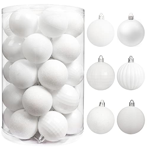 BrizLabs Boules de Noël Plastique Blanc, 6CM 34 Boules Ornements de Sapin de Noël Décoration Arbre de Noël pour Chambre Intérieur Mariage Fête d'anniversaire Décoration de Noël Cover