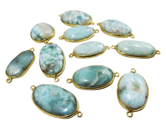 Natural Larimar Oval Shape 13 * 17mm Plain Smooth Bezel Connectors Larimar Stone Double Loop (Rose Gold)-image-44