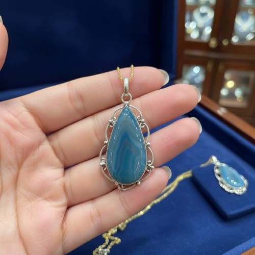 Collier agate de Botswana en argent 925 médaillon à offrir - 2