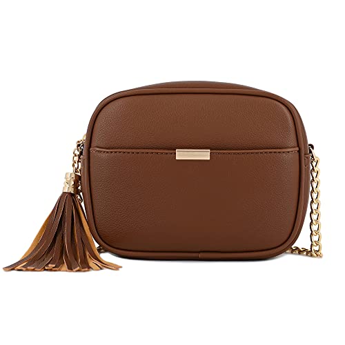 V+BENIE Camera Bag with Chain Strap and Tassel Crossbody Bags for Women Small Purse Handbags for Women, Brown, One size