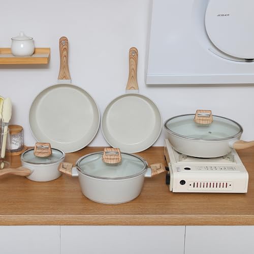 Image of Ceramic Cookware Sets 15PCS Pots and Pans Set Non Stick (white15) | Fashion House Warming Gift Easy Clean Suitable For Beginners