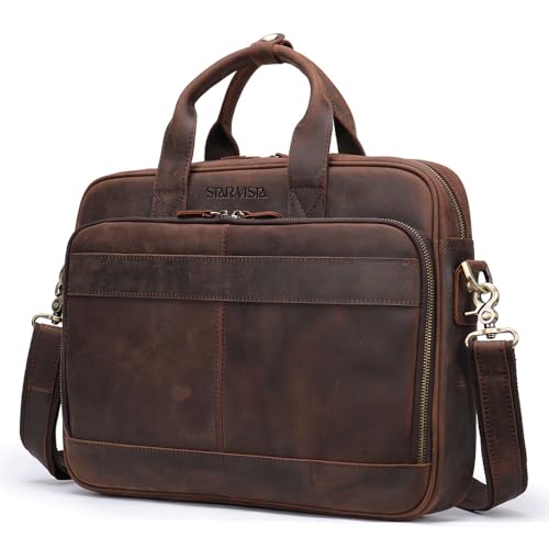 STAR VISTA Siro 15.6" Slim Laptop Messenger Bag, Full Grain 
