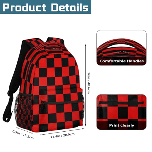 Black Red Checkered Travel Backpack for Women Men Large Capacity Hiking Backpack Lightweight Carry On Laptop Backpacks for Gym Work Camping2