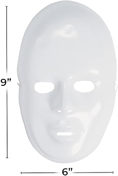DIY White Plastic Face Masks (6 x 9, Pack of 12) - Ideal for Mardi Gras & Clown-Themed Parties