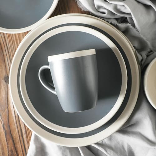 Image of Stone Lain Serenity 32-Piece Stoneware Dinnerware, 2-Tone, Speckles, Dark Gray and Cream,