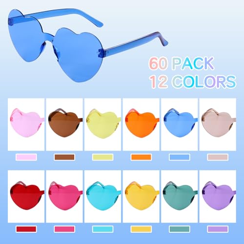 60 Pairs Heart Shaded Sunglasses, Rimless Candy Color Glasses Party Favors and Party Props for Kids Teens Adults2