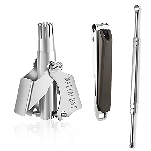 MAITALENT 3 in 1 Nose Hair Trimmer for Men | Nose Trimmer for Men （All Made of Ultra Sturdy  Stainless Steel），No Batteries Required and Washable Gfit