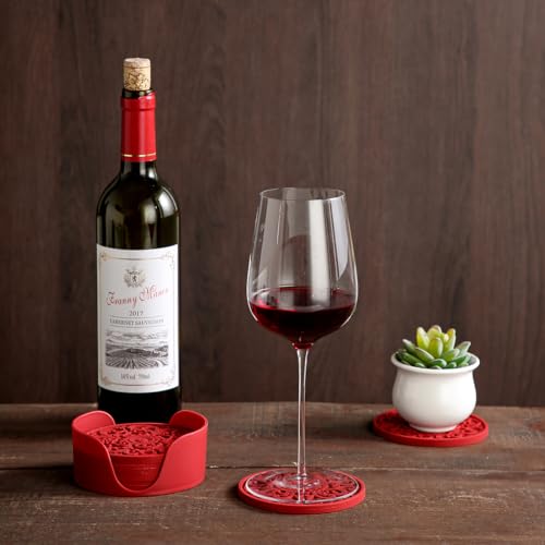 Colinda Silicone Coasters - Set of 6 with Holder, Non-Slip Cup Mats for Hot and Cold Drinks, Decorative Designs, Gift Ready Packaging, White