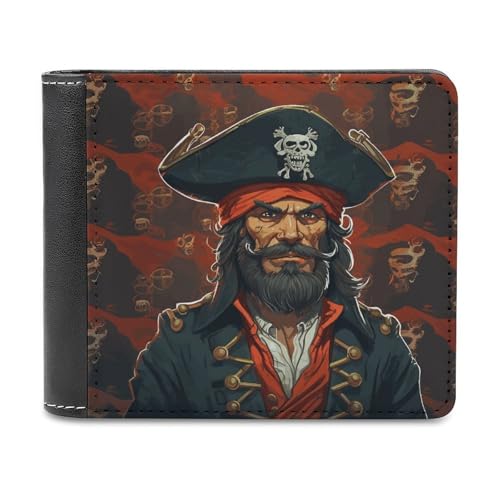 QMNALP Cartera de cuero plegable delgada personalizada para hombres, bolsillo frontal, múltiples tarjeteros, billeteras impresas con capitán pirata, regalo para hombres y mujeres