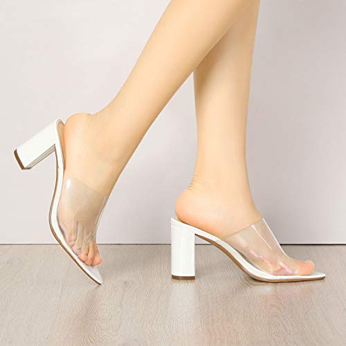 Allegra K Allegra K Women's Clear Chunky Heel White Slides Sandals Mules 6.5 M US