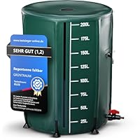 Regentonne faltbar 200L – Regenfass/Regenwassertonne/Wassertank faltbar – Wasserfass stabil – witterungsbeständig – mit Füllstandsanzeige & Air Wing System (Grün, 200L)