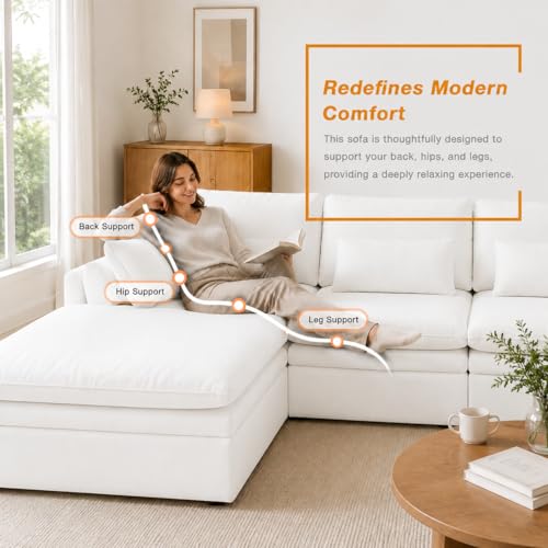 Image of WJShome Modular Sectional Sofa, Deep Seat V-Shaped Cloud Couch with Water-Resistant & Stain-Resistant Fabric, Removable Washable Covers,Modern Sleeper Sofa for Living Room, Apartment, White
