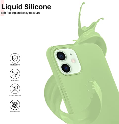 Image of VONZEE Microfiber Candy Case Compatible for iPhone 12 Mini 5.4 inch, Shockproof Slim Back Cover Liquid Silicone Case - Matcha Green