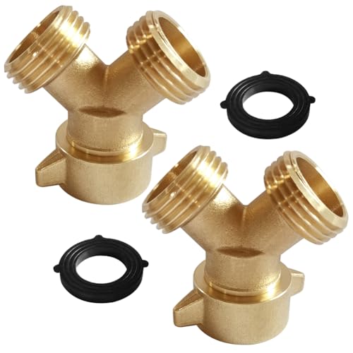 Joywayus 2PCS Brass 3/4"GHT Garden Hose Splitter Y Shaped Swivel Connector