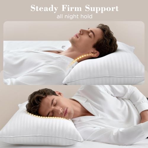 Image of viewstar Bed Pillows King Size Set of 2, Firm Down Alternative | Bedding, Hotel Quality, Fluffy, Oeko-Tex Certified, Plump Filling, Machine Washable, for Side Back Sleepers, Striped White