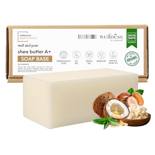 Image of VEDANUM Ayurscience 100% Natural and Organic Shea Butter Soap Base - 800 Gm | Handmade Soap Making | Grade A+ | SLES Free | pH Skin Friendly | Lab Tested