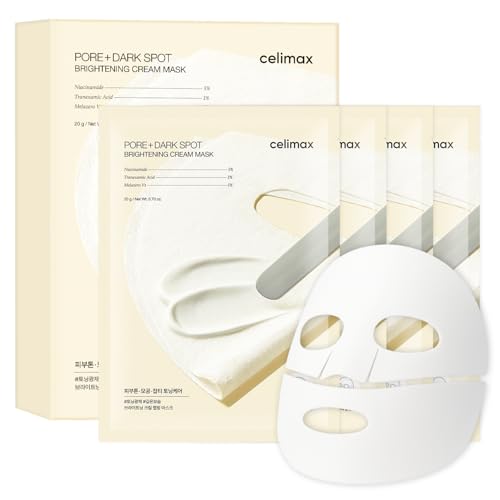 celimax Pore+Dark Spot Brightening Cream Mask 4EA | Non-Sticky Sheet for Enlarged Pores with Niacinamide, Tranexamic Acid, Non-Irritating, Hydrating, Hyperpigmentation, Korean Facial Mask