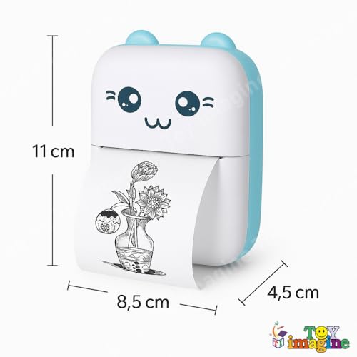 Image of Toy Imagine Mini Portable Thermal Printer - Bluetooth Pocket Printer for Kids & Adults, 57mm Inkless Photo & Label Printer with (1 Roll + 1 Extra Roll) Prints B&W Notes & Stickers (Assorted)