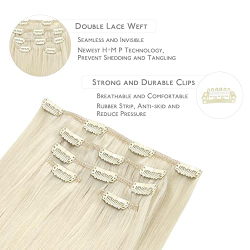 Wennalife Clip In Hair Extensions - 18 Inch 80g 5pcs Platinum Blonde Remy Human Hair - Natural Silky Real Hair Extensions - Image 3