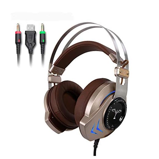 Gold Gaming Headset for PC Laptop Xbox one and PS4 with Stereo Surround Sound Noise Isolating Hidden Mic Soft Earmuffs-SKYOSKY