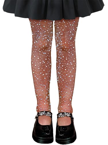 FANCAME Princess Girls Fishnet Stockings, Kids Sparkle Tights for Halloween With Rhinestone