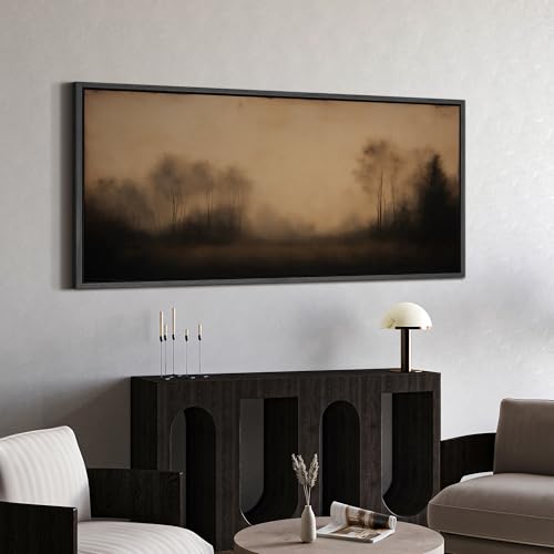 Image of MUDECOR Extra Large Framed Canvas Print Wall Art Misty Forest Trees Moody Brown Landscape Antique Retro Ready to Hang Painting for Living Room Bedroom Multi-Sizes - 60 inchx30 inch