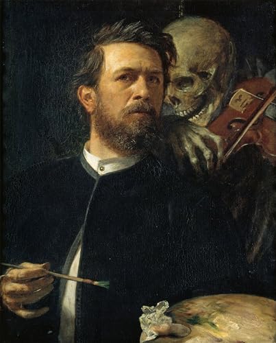 HRJUBWREE Cartel Lienzo Impresión Lienzo Moderno Pintura Pared Arte Cuadro Autorretrato con la muerte tocando el violín de Arnold Böcklin para Decoración de Paredes 60x90cm