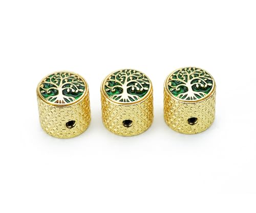 Guyker Guitar Bass Potentiometer Control Knobs with 6mm Dia. Shaft Pots - 3PCS Zinc Alloy Dome Speed Tone Volume Switch Knob with Tree Of Life Surface for Electric Guitar Bass, CKB026 Gold