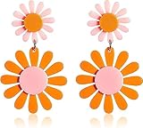 60s 70s Vintage Daisy Flower Earrings for Women Acrylic Retro Disco Hippie Earrings Boho Petal Layered Dangle Drop Earrings Jewelry Birthday Gift-C