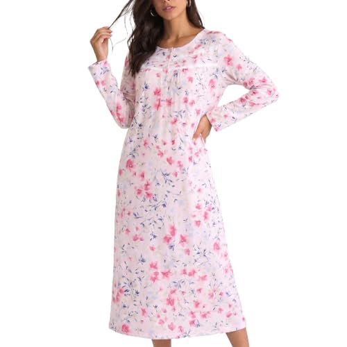 Image of IZZY + TOBY Nightgowns for Women Long Sleeve Soft Cotton Long Warm Nightdress Kintted Night Gown