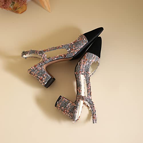 Image of MICIFA Slingback Heels for Women,Round Toe Chunky Heeled Pumps Ankle Strap Fashion Splicing Dress Shoes