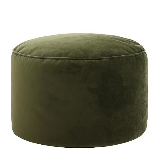 icon Milano Velvet Bean Bag Pouffe, Olive Green, Large Pouffe Footstool with Filling Included, Footrest, Bedroom, Living Room, Living Room Furniture