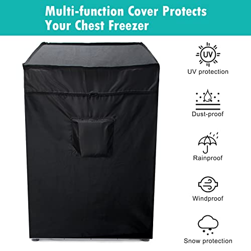 Black Chest Freezer Cover, Luxiv Waterproof Freezer Cover 25Lx23Wx34H Compact For 3.5 Cubic Feet Chest Freezer Full Cover Deep Freezer Cover With Top Cover For Open, Zipper Pocket, Straps #TOP3