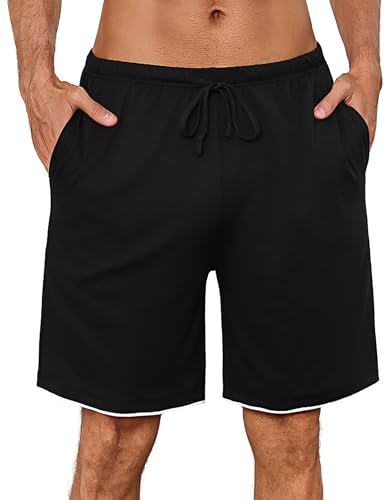 Leversic Pantalones Cortos Hombre Verano Casual de Estar por Casa Pantalón de Pijama de Algodón con Cintura Elástica y Bolsillos Ropa de Dormir Tallas S-XXL(Negro,L)