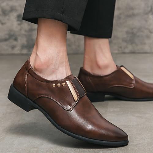 Men's Leather Metal Studded Dress Loafers Fashion Pointed Toe Low Top Slip On Block Heel Office Business Tuxedos Daily Non-Slip Party Prom Casual Shoes4