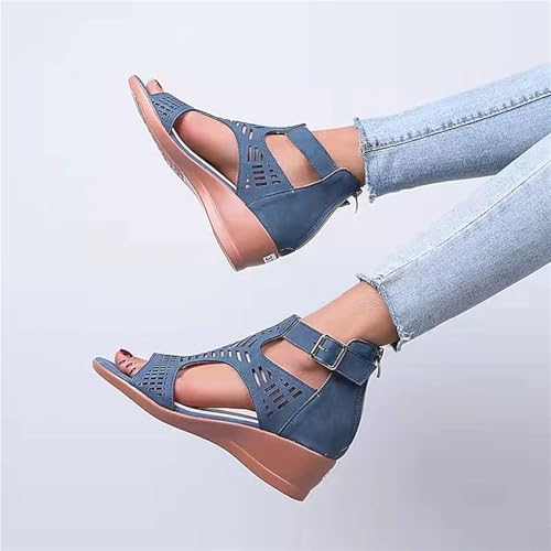 Platform Wedge Slide Sandals for Women Summer Gladiator Adjustable Buckle Open Toe Roman Zipper Shoes Casual Non-Slip Hollow Shoes Minimalism Beach Rubber Soft Flat Sandals3
