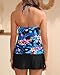 Yonique 2 Piece Swimsuits for Women Halter Tankini Top with Skirt Bottom Tummy Control Bathing Suit Blue Floral L