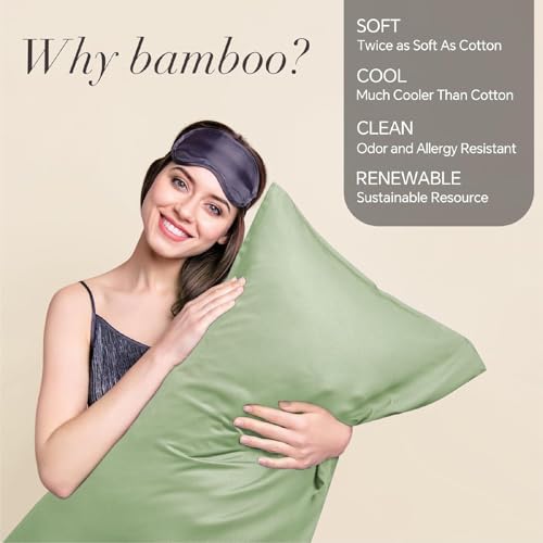 Image of BEDELITE King Pillow Cases Set of 2, Rayon Derived from Bamboo, Sage Green | Cooling and Breathable Pillow Cover for Hot Sleepers & Night Sweats, Silky Soft Cozy, Envelope Closure, 20x36 Inches