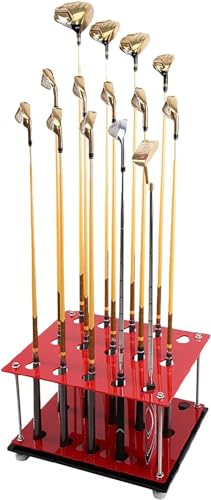 Organizers Red Acrylic Golf Clubs Display Holder Rack Indoor Outdoor, Floor Stand Golf Putter Equipment, Store 15 Clubs