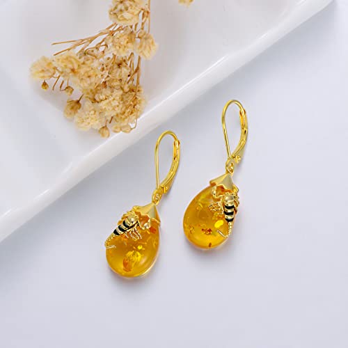 Image of TIGER RIDER Bee /Butterfly /Scorpion /Cactus /Leaf /Beetle 925 Sterling Silver French Clasp Leverback Earrings Amber /Crystal /Citrine /Moonstone /Obsidian /Jade /Rose quartz Pendant Jewelry Gift for Women