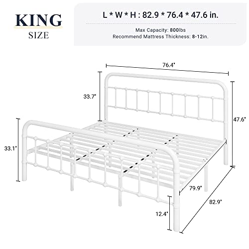 Image of Allewie King Size Metal Platform Bed Frame with Victorian Style Wrought Iron-Art Headboard /Footboard, No Box Spring Required, White